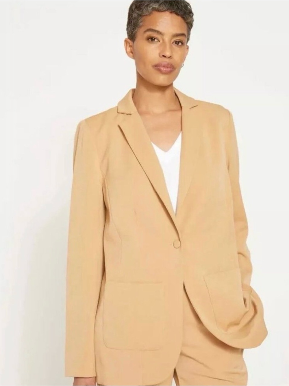 Universal Standard Tan All Day Classic Blazer Jacket Single Breasted